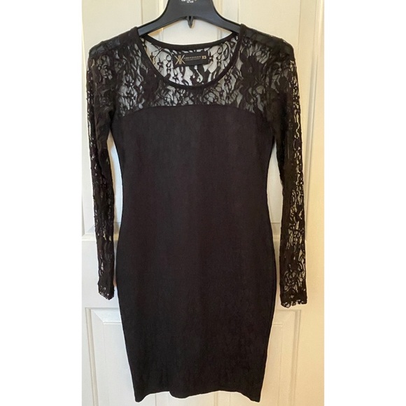 love story lace dress Six Stories Women's Lace Sleeve Cowl Satin Mini Dress